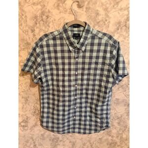 J. Crew Mens Slim Fit Gingham Short‎ Sleeve Button Down Shirt Size L